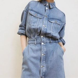 Lee X H&M denim dress long sleeve pockets buttons size Medium sustainable cotton